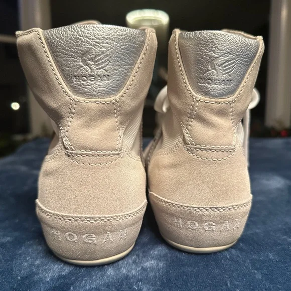Hogan Women’s High-Top Sneakers 41 Beige-Grey Suede Silver Logo - Picture 7 of 13